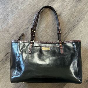 Brahmin Women's Black Leather Shoulder Bag w/ Brown Croc Trim